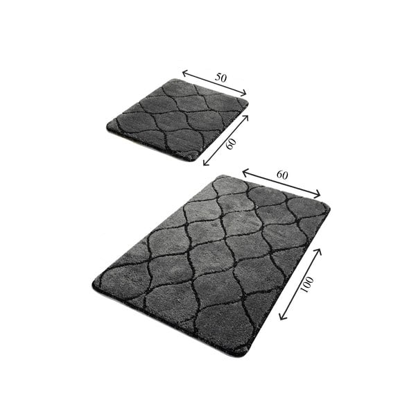 Súprava 2 tmavosivých obdĺžnikových kúpeľňových predložiek Foutastic Wave-image-2