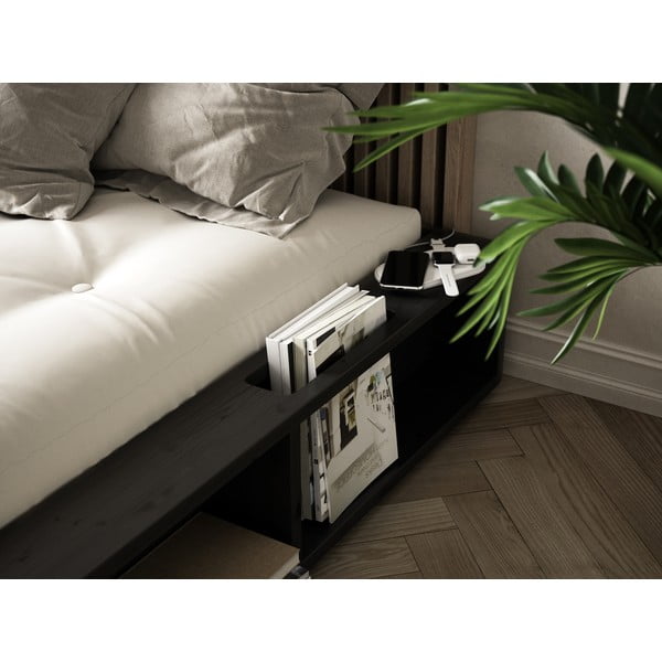 Čierna dvojlôžková posteľ z masívneho dreva s úložným priestorom Karup Design Ziggy, 140 x 200 cm-image-1