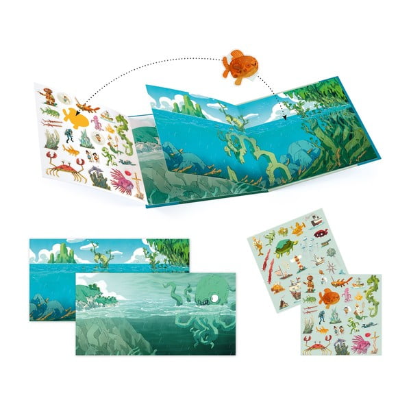 Set knihy s premiestniteľnými samolepkami Djeco Sea Sticker Story