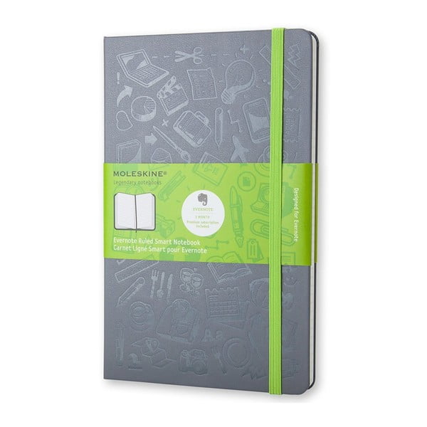 Sivý linajkový zápisník v pevnej väzbe Moleskine, 240 strán