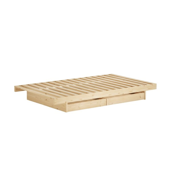 Dvojlôžková posteľ z borovicového dreva s úložným priestorom s roštom 180x200 cm v prírodnej farbe Kanso – Karup Design