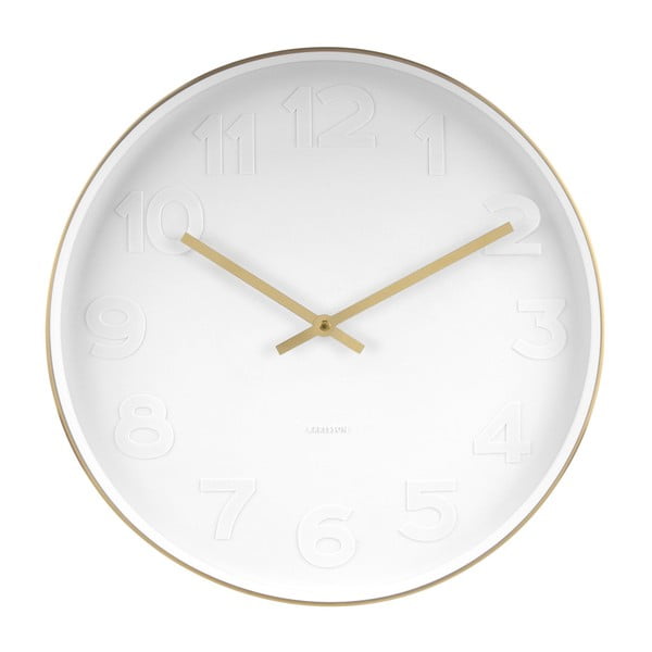 Biele nástenné hodiny s detailmi v zlatej farbe Karlsson Mr. White, ⌀ 38 cm