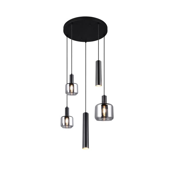 Čierne závesné svietidlo s kovovo-skleneným tienidlom ø 40 cm Mataro – Trio-image-1