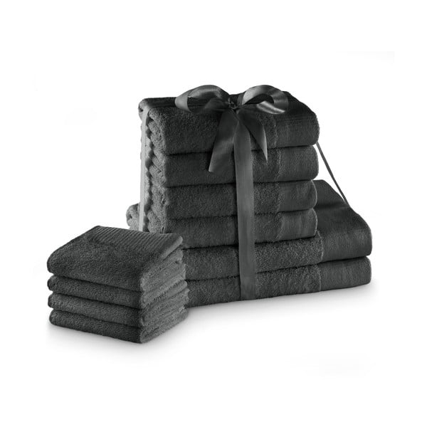 Tmavosivé froté bavlnené uteráky a osušky v súprave 10 ks Amari – Restilo