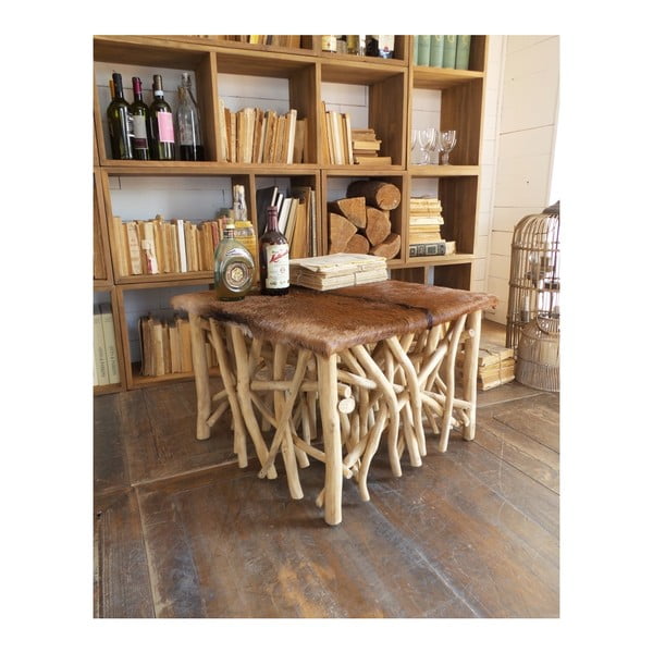 Odkládací stolek z teakového dreva a kozej kože Orchidea Milano Aspen