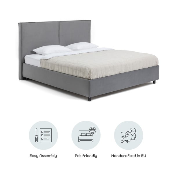 Sivá čalúnená dvojlôžková posteľ s úložným priestorom s roštom 180x200 cm Myra Bold – Bonami Selection-image-4