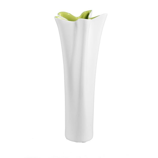 Biela keramická váza so zeleným detailom Mauro Ferretti Mica, výška 54,5 cm