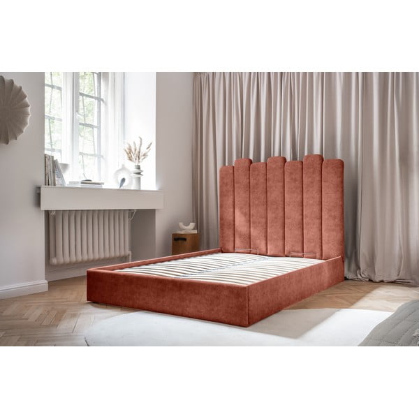 Čalúnená dvojlôžková posteľ s úložným priestorom s roštom 160x200 cm v tehlovej farbe Dreamy Aurora – Miuform-image-1