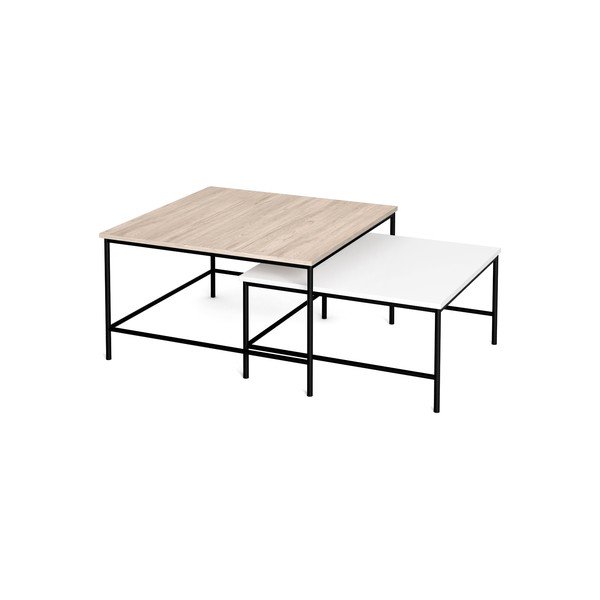 Biele/prírodné konferenčné stolíky s doskou v dubovom dekore v súprave 2 ks 80x80 cm Fiorenza - Marckeric-image-3