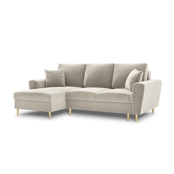 Béžová zamatová rozkladacia/s úložným priestorom rohová pohovka (ľavý roh/s leňoškou) Kyoto – Cosmopolitan Design-image-4