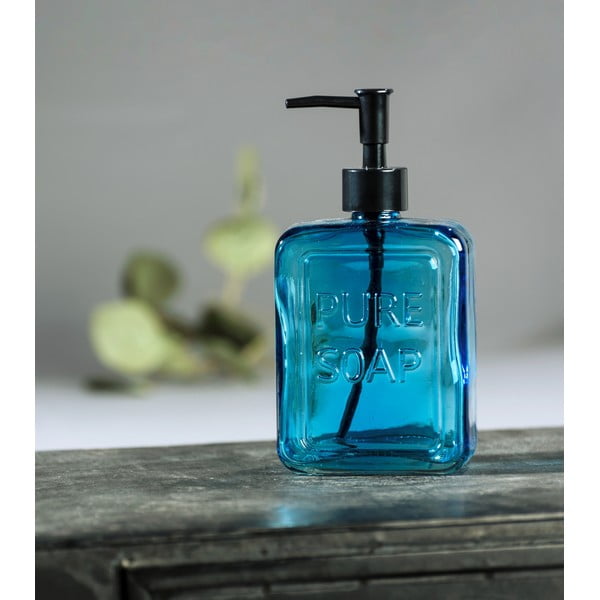 Modrý sklenený dávkovač na mydlo Wenko Pure Soap-image-2