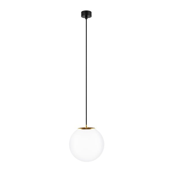 Biele stropné svietidlo s čiernym káblom a detailom v zlatej farbe Sotto Luce Tsuri, ∅ 25 cm