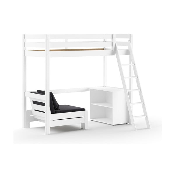 Biela vyvýšená detská posteľ z borovicového dreva s úložným priestorom 90x200 cm PINO – Vipack