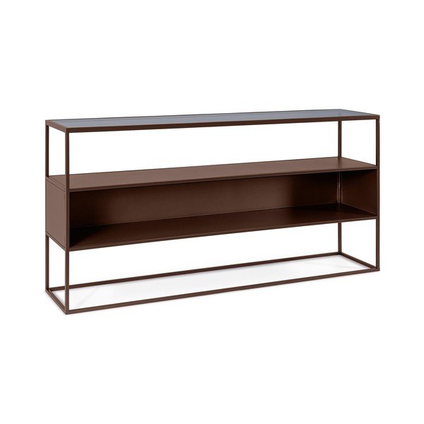 Tmavohnedý konzolový stolík so sklenenou doskou 30x140 cm Godric – Bizzotto-image-2