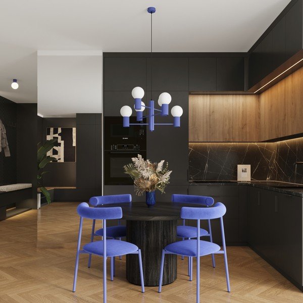 Modré závesné svietidlo so skleneným tienidlom Orbital – Sollux-image-2