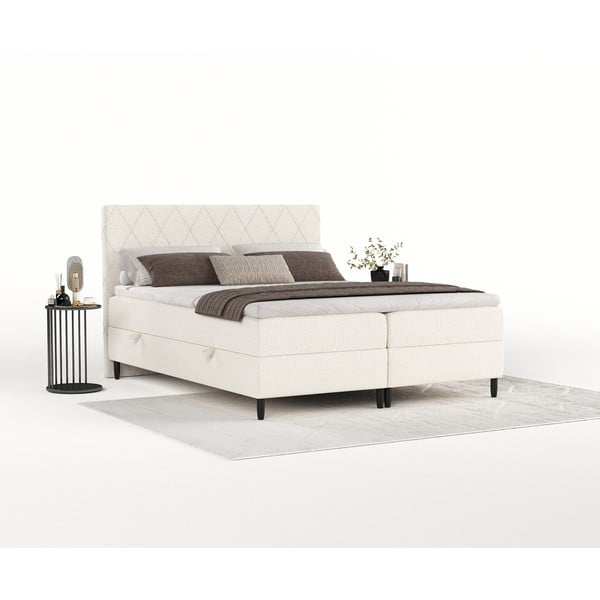 Krémovobiela boxspring posteľ s úložným priestorom 160x200 cm Gwen – Maison de Rêve-image-1