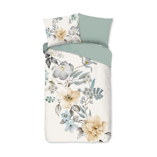 Zelené/krémové bavlnené obliečky na jednolôžko/predĺžené 140x220 cm Celina – Good Morning