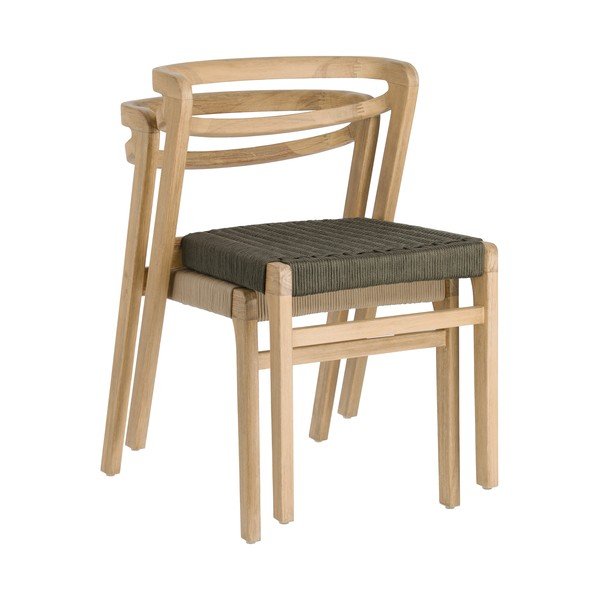 Záhradná stolička z eukalyptového dreva s tmavozeleným výpletom Kave Home Ezilda-image-4