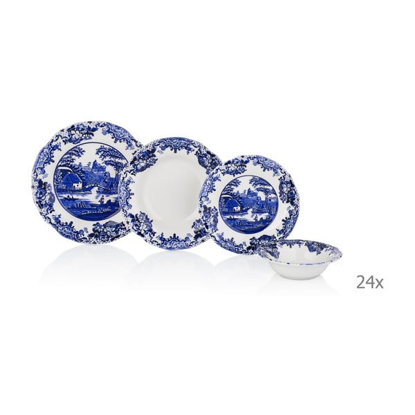 24-dielny set bielo-modrého porcelánového riadu Noble Life Selo