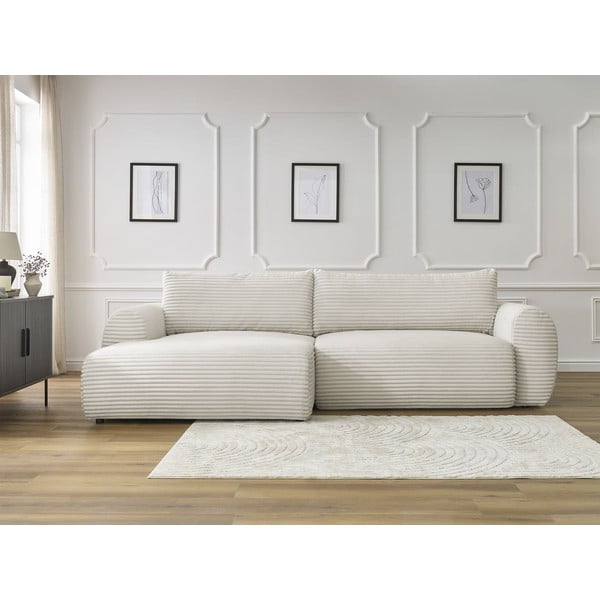 Krémová menčestrová rozkladacia rohová pohovka (ľavý roh) Lucien – Bobochic Paris-image-1