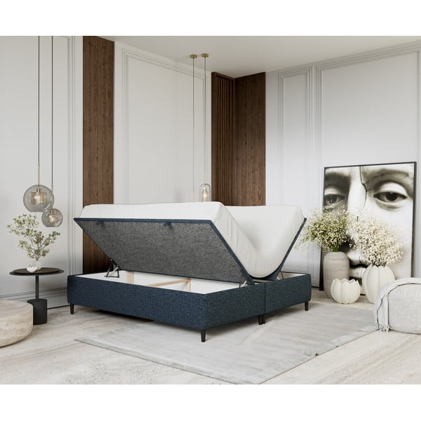 Tmavomodrá čalúnená dvojlôžková posteľ s úložným priestorom 160x200 cm Tate – Maison de Rêve-image-2