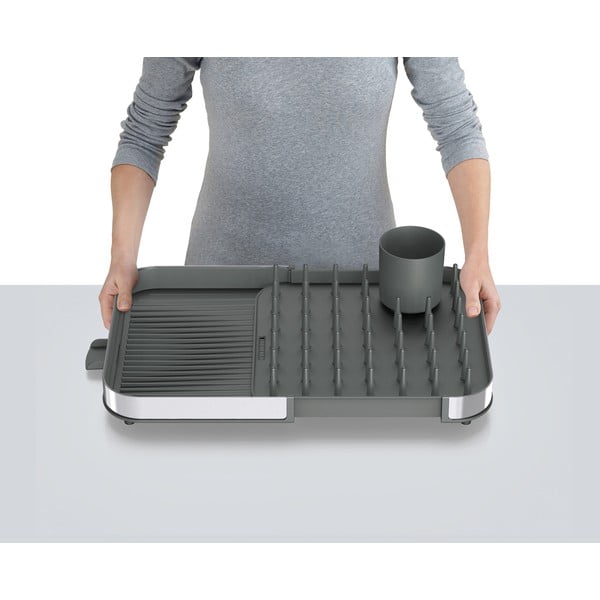 Sivý nastaviteľný odkvapkávač z nehrdzavejúcej ocele 35x39 cm Duo – Joseph Joseph-image-1