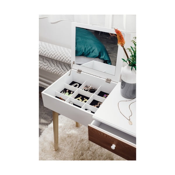 Biely toaletný stolík so zrkadlom, šperkovnicou a stoličkou Bonami Essentials Beauty-image-2