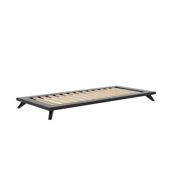 Čierna jednolôžková posteľ z masívneho borovicového dreva s matracom Karup Design Senza Double, 90 x 200 cm-image-1