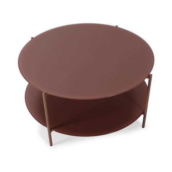 Okrúhly konferenčný stolík so sklenenou doskou v terakotovej farbe ø 83 cm Davi – MOME-image-2
