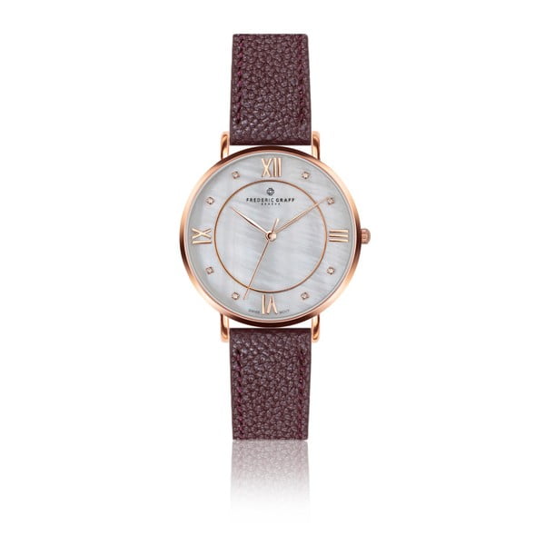 Dámske hodinky s hnedým remienkom z pravej kože Frederic Graff Rose Liskamm Lychee Bordeaux Leather