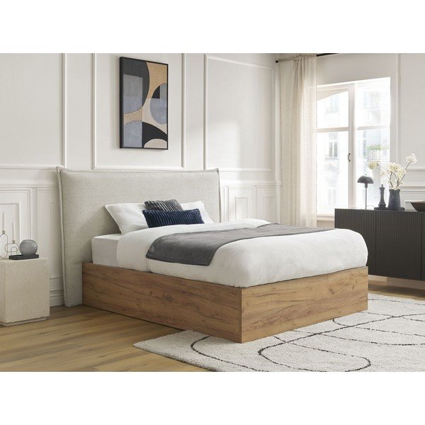 Krémovobiela čalúnená čalúnená/z drevotriesky dvojlôžková posteľ s úložným priestorom s roštom 180x200 cm Charlie – Bobochic Paris-image-4