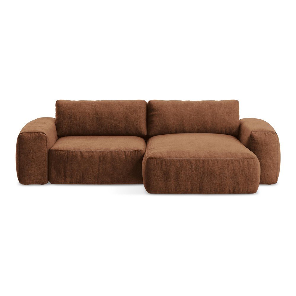 Ženilková rozkladacia rohová pohovka v terakotovej farbe (pravý roh/s leňoškou) Kuki – Makamii