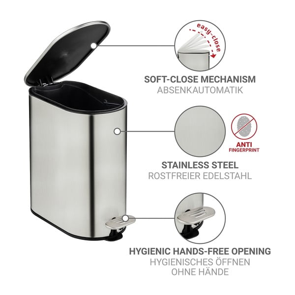 Pedálový odpadkový kôš z nehrdzavejúcej ocele v matne striebornej farbe 5 l Collungo – Wenko-image-3