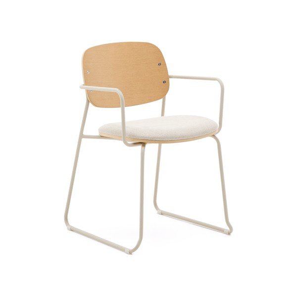 Béžová/v prírodnej farbe kovová jedálenská stolička s podrúčkami Meli – Kave Home