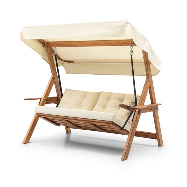 Drevená záhradná hojdačka v krémovo-prírodnej farbe Galata – Floriane Garden-image-3