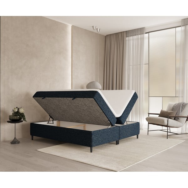 Tmavomodrá boxspring posteľ s úložným priestorom 140x200 cm Araya – Maison de Rêve-image-1