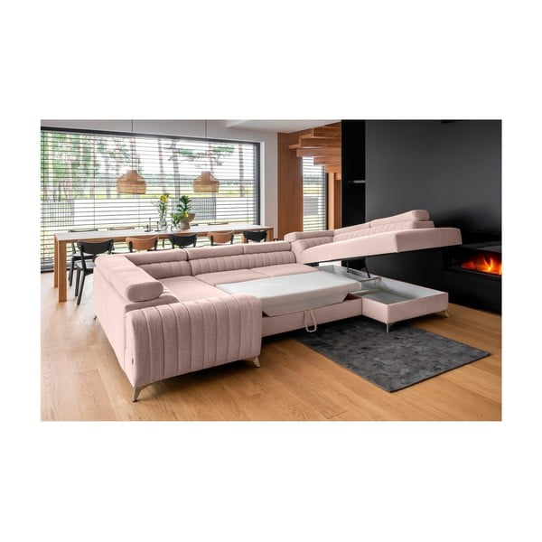 Ružová rozkladacia/s úložným priestorom rohová pohovka (pravý roh/do tvaru "U") Louis – ELTAP-image-4