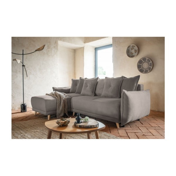 Svetlohnedá menčestrová rozkladacia rohová pohovka (variabilná) Lazy Lukka – Miuform-image-1