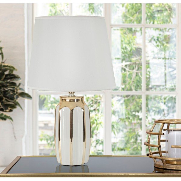 Biela/v zlatej farbe keramická stolová lampa s textilným tienidlom (výška  40,5 cm) Cassy – Mauro Ferretti-image-1