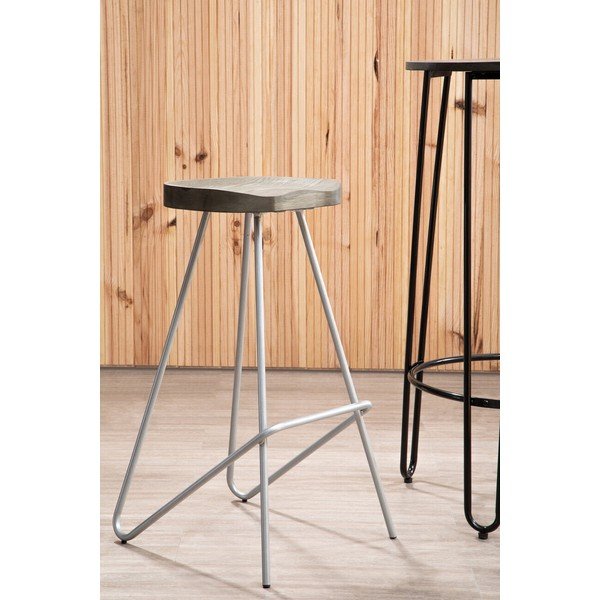 Barová stolička z brestového dreva v striebornej farbe/v prírodnej farbe (výška sedadla 78 cm) District – Premier Housewares-image-1