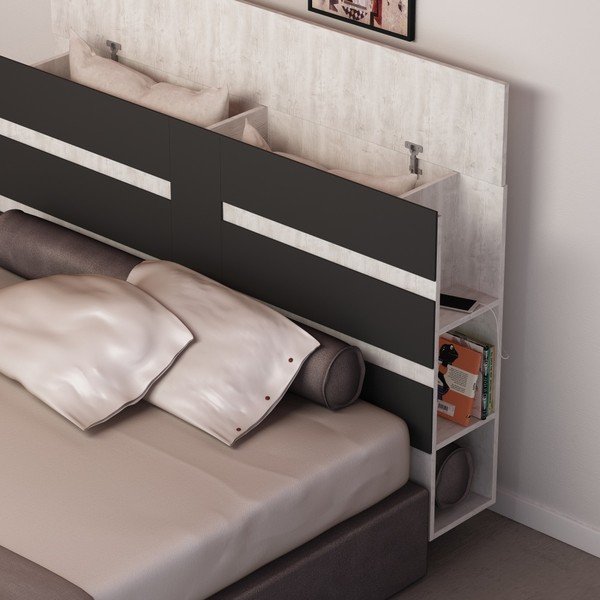 Biele čelo postele s úložným priestorom s antracitovým detailom Homitis Eddo-image-1