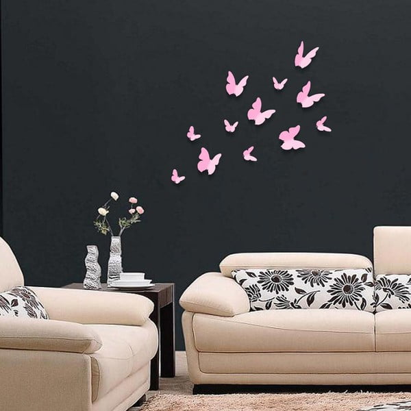 Trojrozmerné samolepky motýlikov Walplus 3D Butterflies Pink