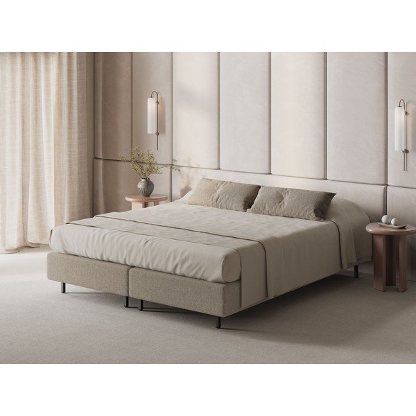 Béžová čalúnená dvojlôžková posteľ bez čela 200x200 cm Whale – Micadoni -image-1