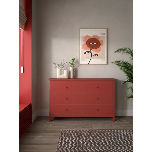 Červená nízka komoda z borovicového dreva 130x80 cm Misti – Marckeric-image-1