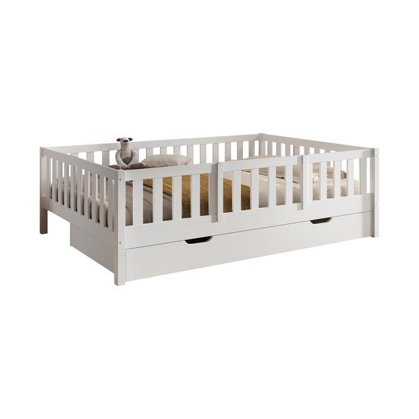 Biela detská posteľ z borovicového dreva s výsuvným lôžkom s úložným priestorom s roštom 140x200 cm Dallas – Vipack-image-1