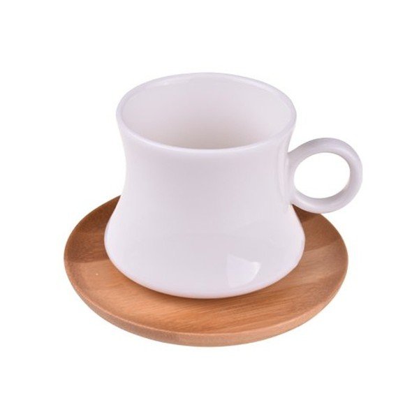 Sada 6 porcelánových hrnčekov s bambusovými podložkami Bambum Largi-image-1
