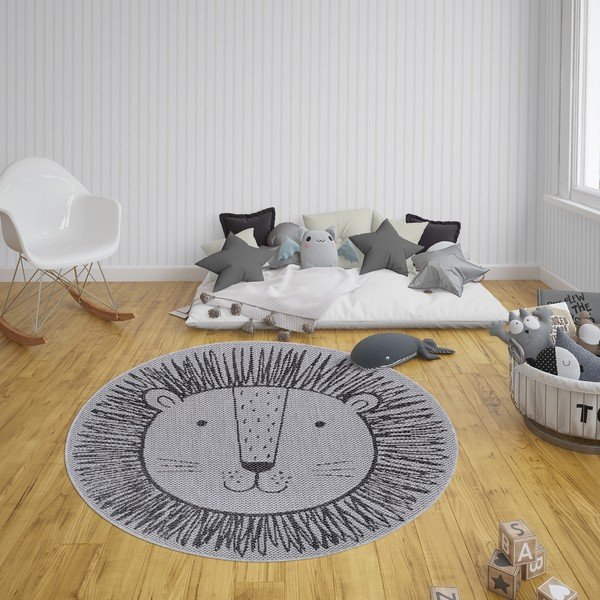Sivý detský koberec Ragami Lion, ø 160 cm-image-1