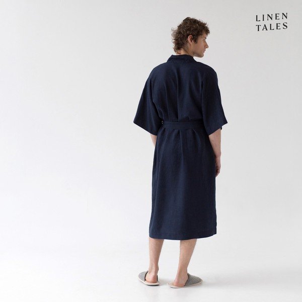 Tmavomodrý ľanový župan veľkosť S/M Summer - Linen Tales-image-2