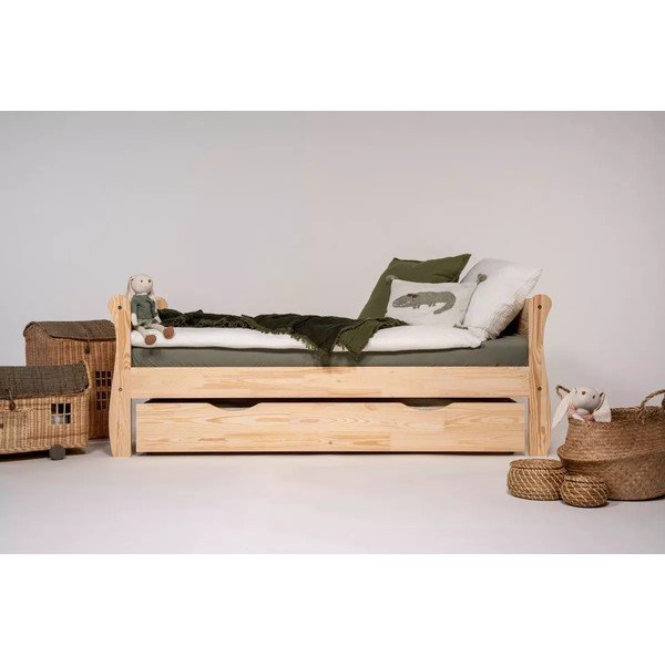 Detská posteľ z borovicového dreva s výsuvným lôžkom s úložným priestorom s roštom 90x190 cm v prírodnej farbe Roma – Adeko-image-2