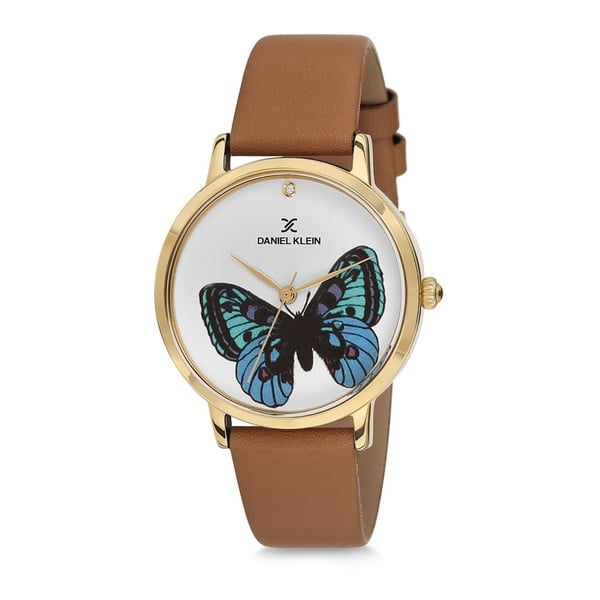 Dámske hodinky s hnedým koženým remienkom Daniel Klein Butterfly